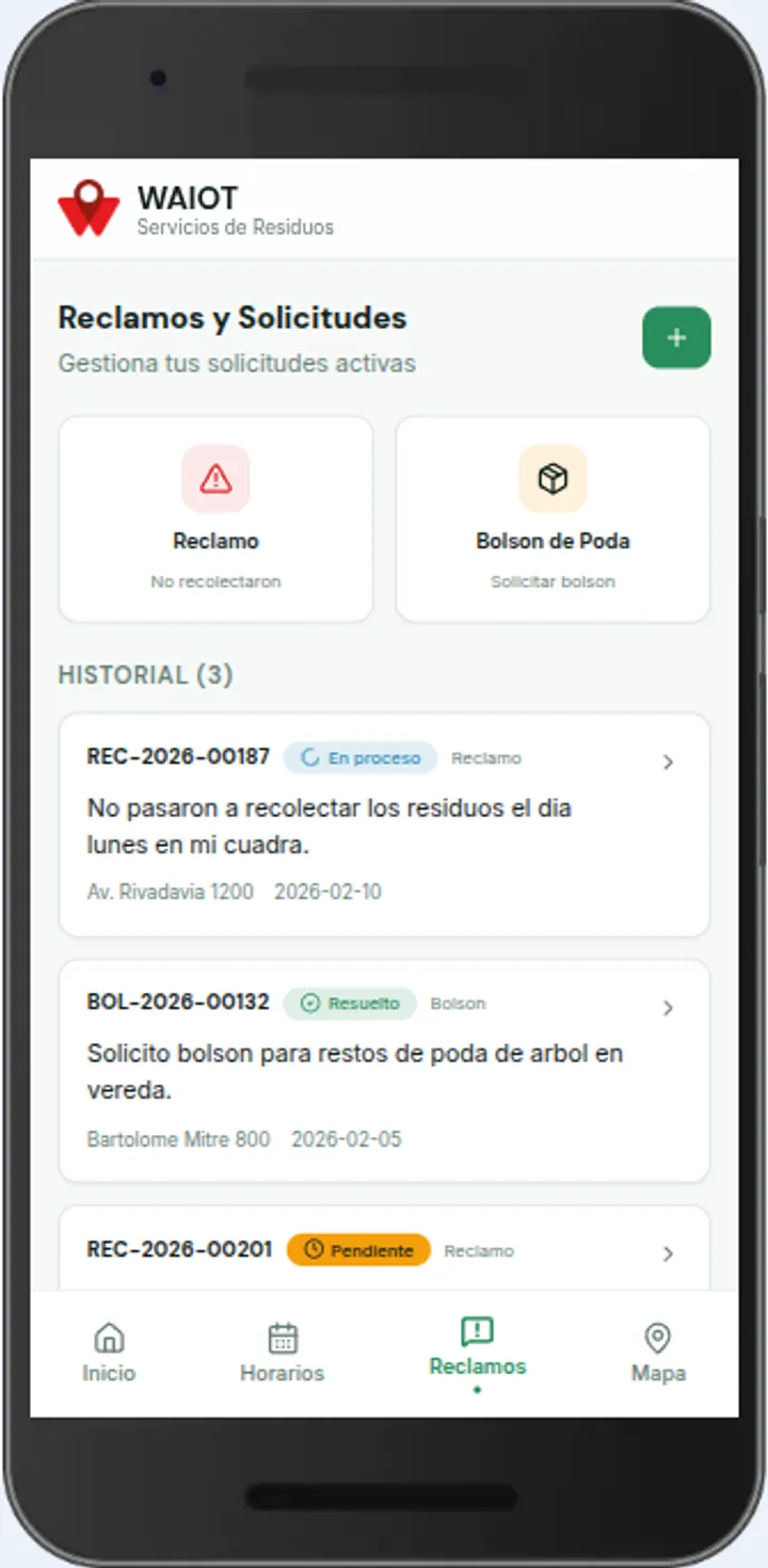 Pantalla adicional de la app ciudadana WAIOT