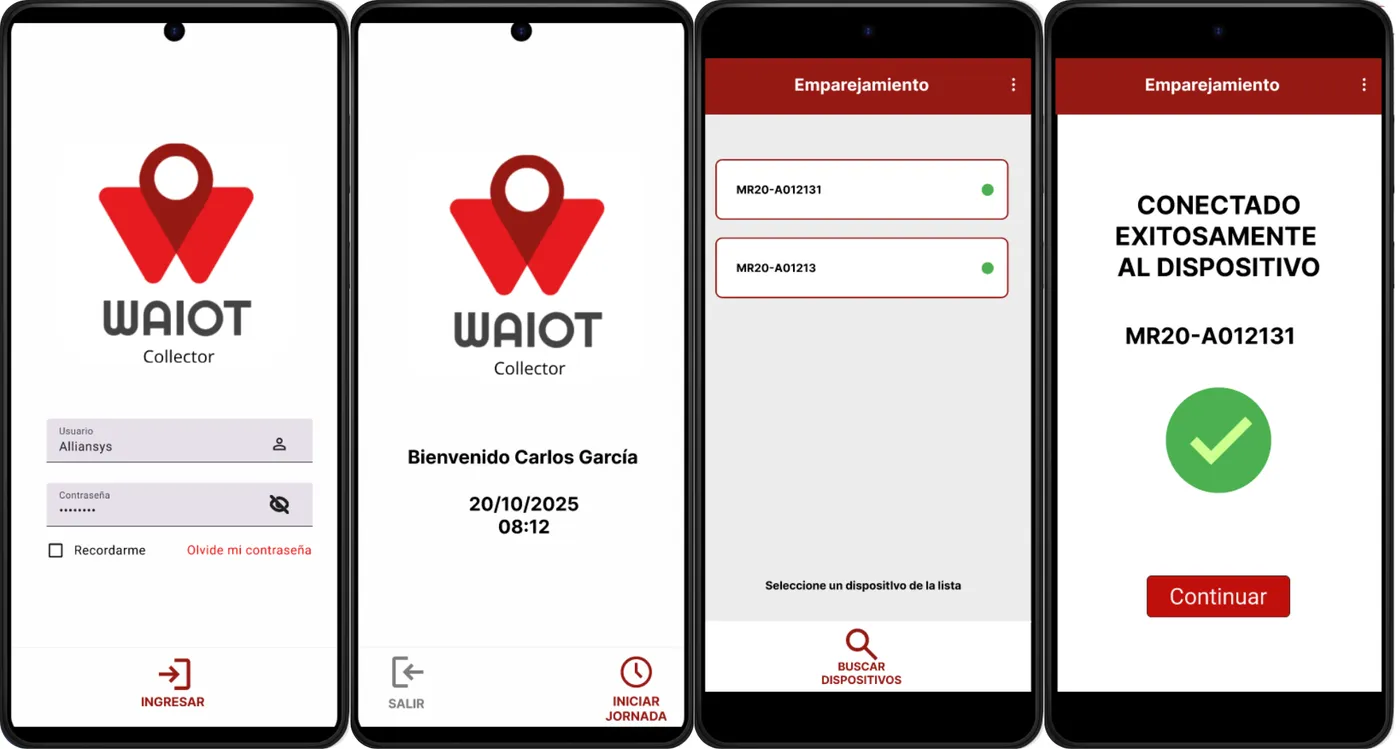 Pantallas de la aplicacion de recoleccion WAIOT