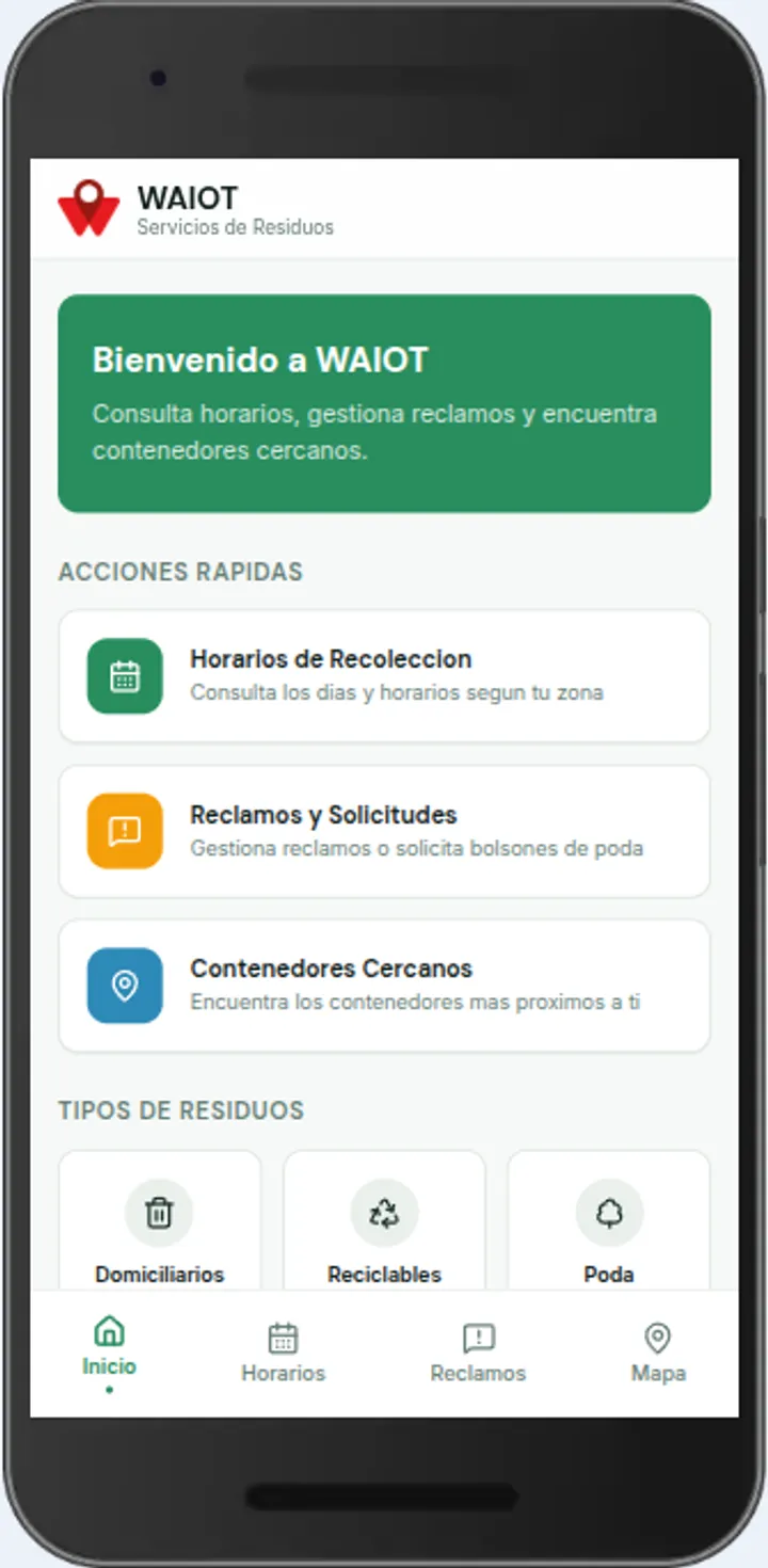 Pantalla de la app ciudadana WAIOT para vecinos